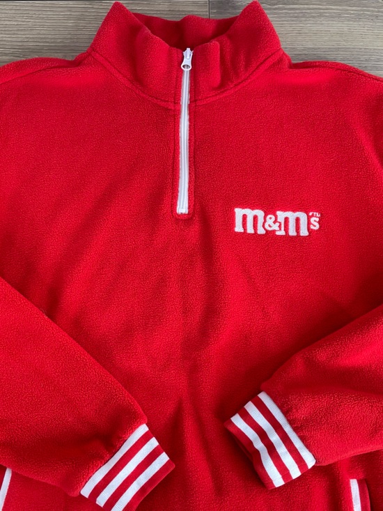 M&M'S Other - M&M’s World Red Fleece Quarter Zip Pullover Sweatshirt Striped Cuffs Large